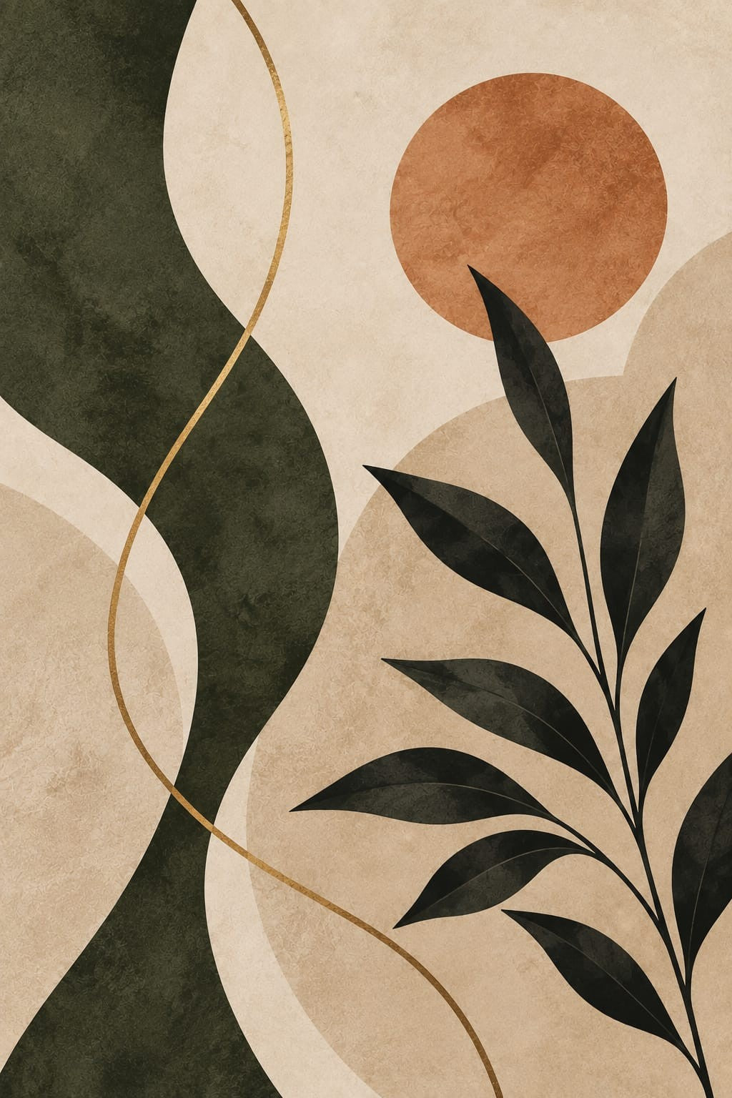 Botanical Rhythm wall art – Green & Gold – UV printed on ECO Board by Wall Gallery Sri Lanka