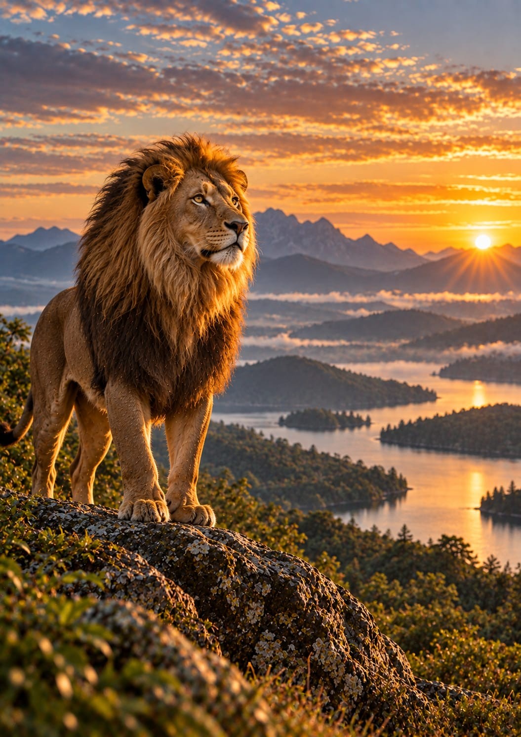 Lion at Dawn wall art – Lakeside – UV printed on ECO Board by Wall Gallery Sri Lanka