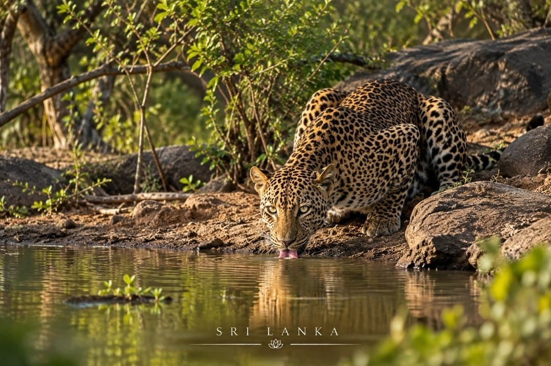 Leopard at the Water wall art – Yala – UV printed on ECO Board by Wall Gallery Sri Lanka